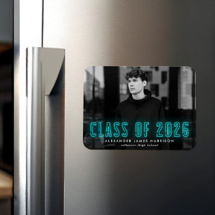 Moderne Cyan Neon Class 2025 Foto Abschluss Magnet