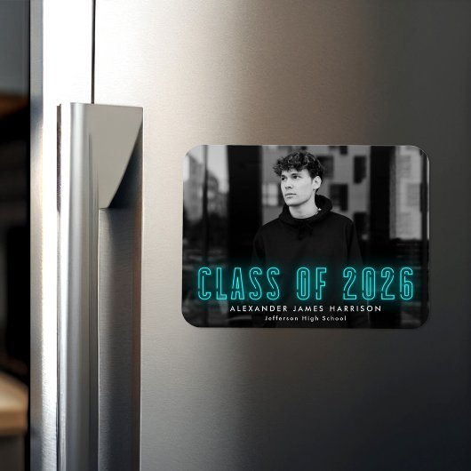 Moderne Cyan Neon Class 2025 Foto Abschluss Magnet