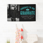 Moderne Cyan Neon Foto Graduation Party Banner (Insitu)