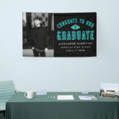 Moderne Cyan Neon Foto Graduation Party Banner (Messeveranstaltung)