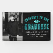 Moderne Cyan Neon Foto Graduation Party Banner (Horizontal)