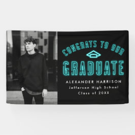 Moderne Cyan Neon Foto Graduation Party Banner
