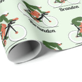 Moderne Cycling Illustration Cyclist Kids Boy Name Geschenkpapier (Rolleneckpunkt)