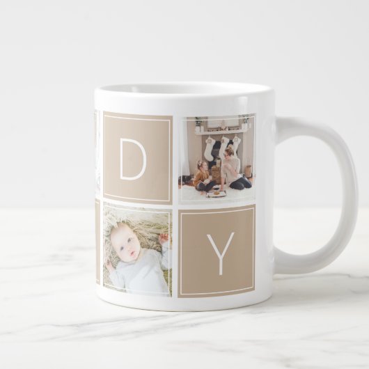 Moderne Daddy Foto Collage Custom Giant Coffee Tas Jumbo-Tasse (Rechts)