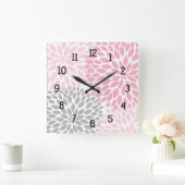 Moderne Dahlia-Blume rosa und grau Quadratische Wanduhr (Zuhause)