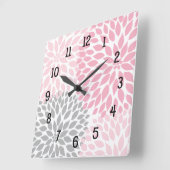 Moderne Dahlia-Blume rosa und grau Quadratische Wanduhr (Winkel)