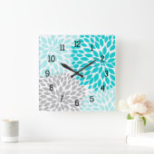Moderne Dahlia Blume türkisblau grau Quadratische Wanduhr (Zuhause)