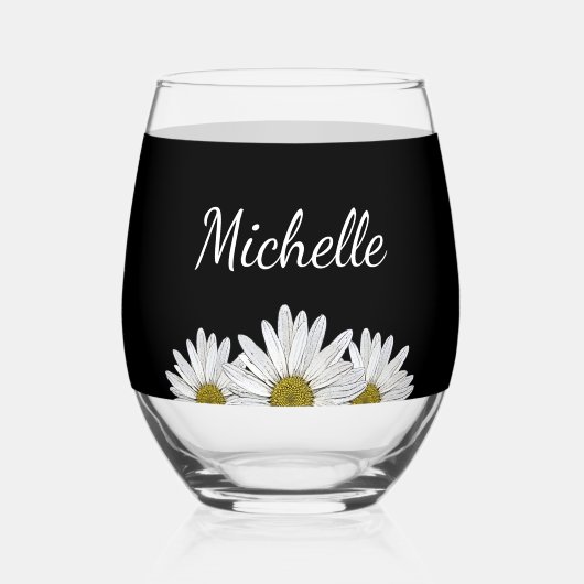Moderne Daisien Rustikales Blumenschwarz Weinglas Ohne Stiel (Vorderseite)