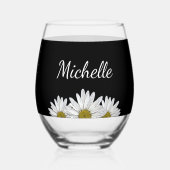 Moderne Daisien Rustikales Blumenschwarz Weinglas Ohne Stiel (Rückseite)