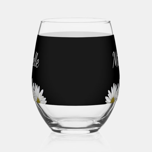 Moderne Daisien Rustikales Blumenschwarz Weinglas Ohne Stiel (Links)