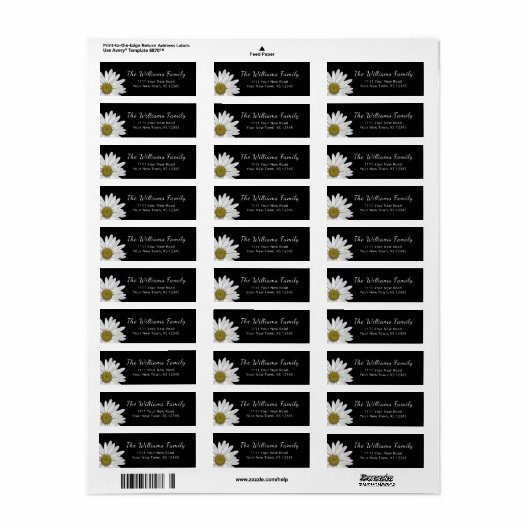 Moderne Daisies einfache schwarze Rücksendeadresse (Vorne)