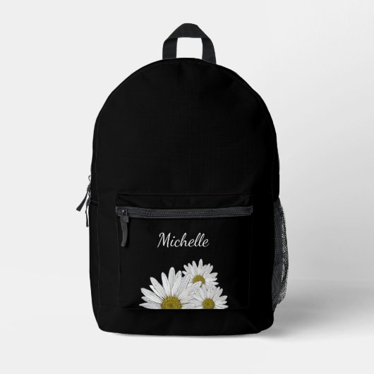 Moderne Daisies Niedliche Blume Schwarz-weiß Bedruckter Rucksack (Vorderseite)