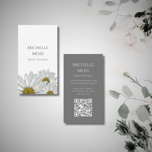 Moderne Daisies QR Code Trendy Botanical Visitenkarte