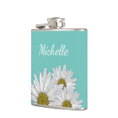 Moderne Daisies Trendy Aquamarin Green Botanical Flachmann (Links)