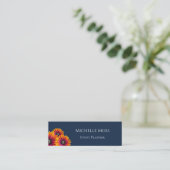 Moderne Daisies Trendy Boho Navy Blue Mini Visitenkarte (Stehend Vorderseite)