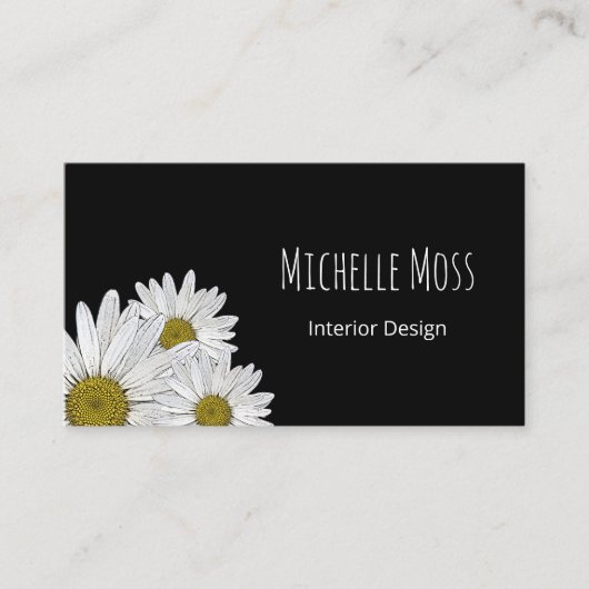 Moderne Daisies Trendy Botanical Schwarz-weiß Visitenkarte (Vorderseite)