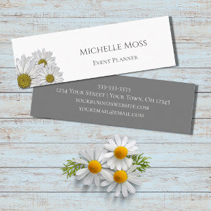 Moderne Daisies Trendy Floral Gray White Mini Visitenkarte
