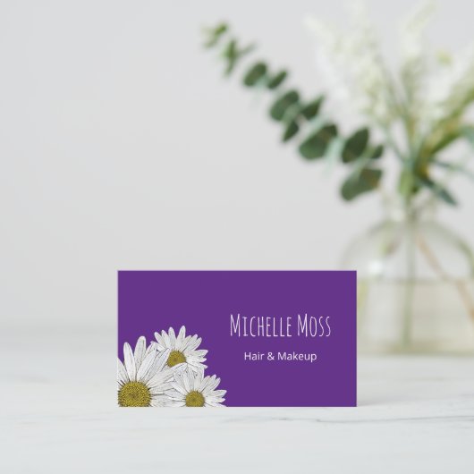 Moderne Daisies Trendy Lila Botanical Visitenkarte (Stehend Vorderseite)