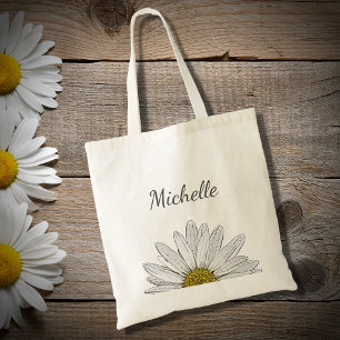 Moderne Daisy Elegant Typografie mit Blumenschrift Tragetasche