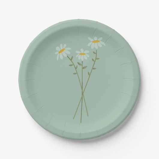 Moderne Daisy grüner Papier-Teller Pappteller (Vorderseite)