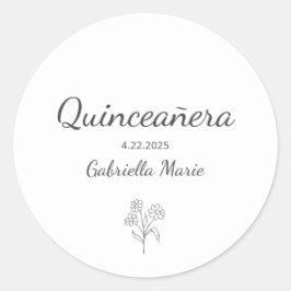 Moderne Daisy Quinceañera Elegant Gray Typografy Runder Aufkleber