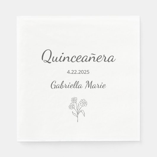 Moderne Daisy Quinceañera Elegant Gray Typografy Serviette (Vorderseite)