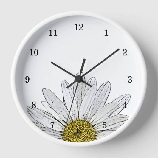 Moderne Daisy Rustic Country Floral Clock Uhr (Vorderseite)