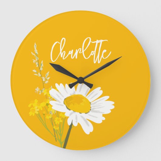 Moderne Daisy-Wildblumen für benutzerdefinierte Mo Große Wanduhr (Vorderseite)
