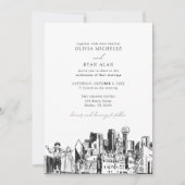 Moderne Dallas Texas Skyline Black & White Wedding Einladung (Vorderseite)