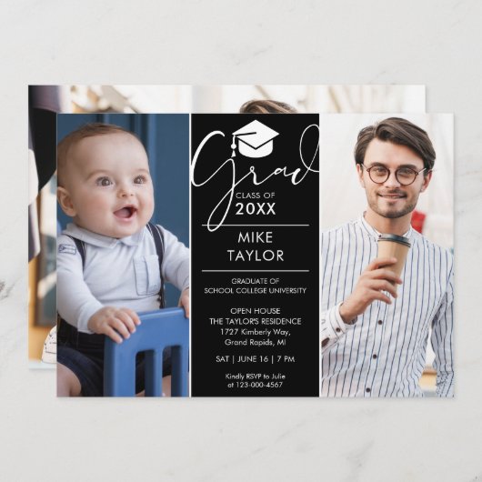 Moderne damals und heute 3 Foto Graduierungspartei Einladung (Vorne/Hinten)
