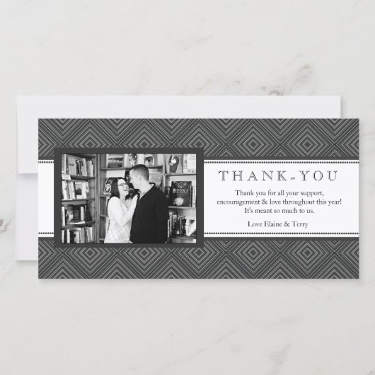 Moderne Damask Black & White Danke Foto Card (Vorderseite)