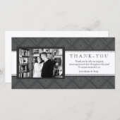 Moderne Damask Black & White Danke Foto Card (Vorne/Hinten)