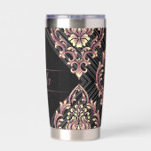 Moderne Damask Rose Gold und Glitzer Monogramm Thermobecher (Rückseite)