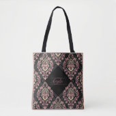 Moderne Damask Rose Gold und Glitzer Tasche (Vorderseite)