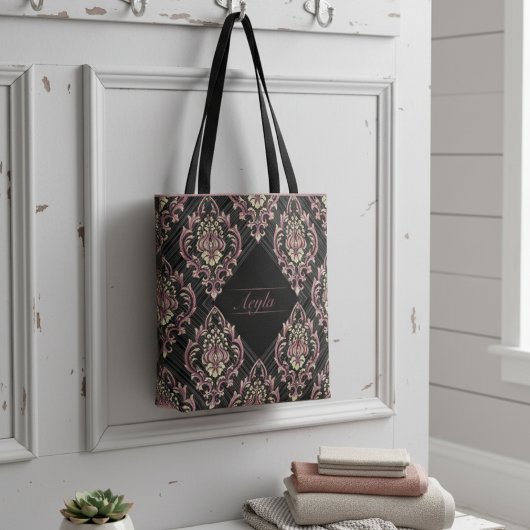 Moderne Damask Rose Gold und Glitzer Tasche