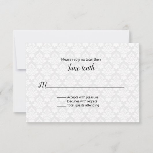 Moderne Damask Wedding RSVP Card Karte (Vorderseite)