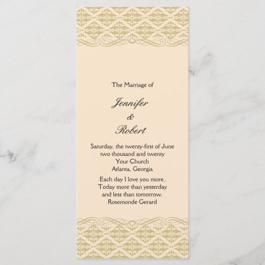 Moderne Damaskus im Elfenbeingoldhochzeitprogramm Programm (Vorderseite)