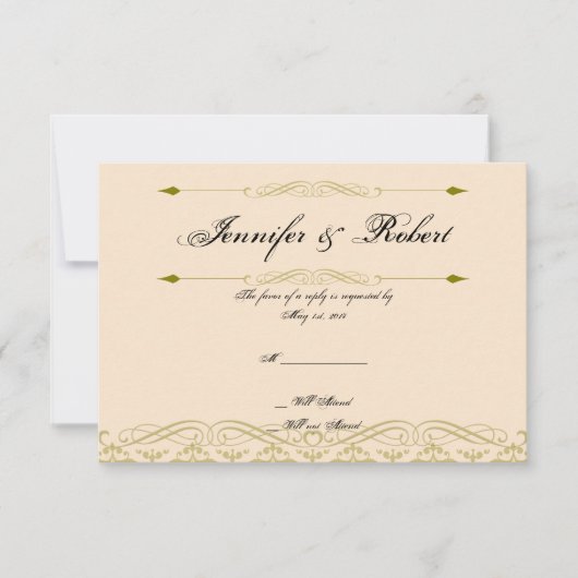 Moderne Damaskus in der Elfenbeingolden-Hochzeitsk RSVP Karte (Vorderseite)