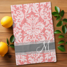 Moderne Damast-Lace-Muster - Korallenrot und Grau