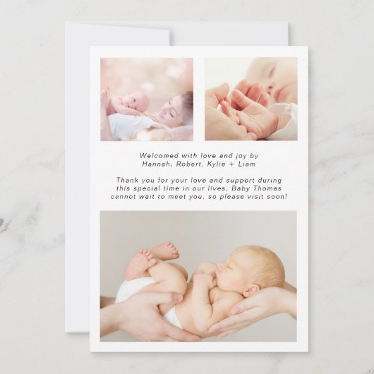 Moderne, dankbare Foto Collage Geburtsankündigung Ankündigung (Rückseite)