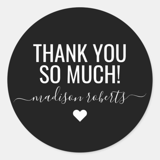 Moderne danke so viel Typografie schwarz Runder Aufkleber (Vorderseite)