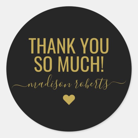 Moderne danke so viel Typografie schwarzes Gold Runder Aufkleber (Vorderseite)