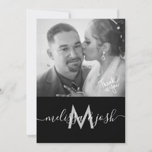 Moderne Dankes-Hochzeitsmonogramm-Foto  Einladung