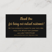 Moderne Dankeschön an kleine Unternehmen schwarzen Begleitkarte (Rückseite)