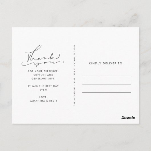 Moderne Dankeschön an maßgeschneiderte Hochzeitspo Postkarte (Rückseite)