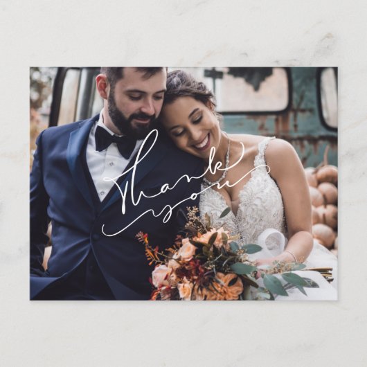 Moderne Dankeschön an maßgeschneiderte Hochzeitspo Postkarte (Vorderseite)