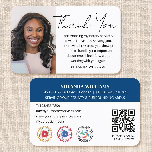 Moderne Dankeschön an Notary Public Foto QR Code B Visitenkarte