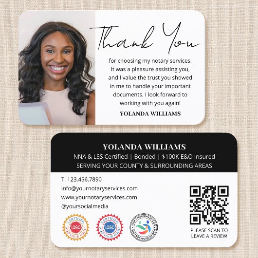 Moderne Dankeschön an Notary Public Foto QR Code B Visitenkarte
