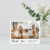 Moderne Dankeschön an Script Wedding Fotos Postkarte (Stehend Vorderseite)