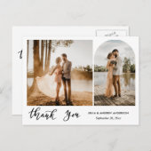 Moderne Dankeschön an Script Wedding Fotos Postkarte (Vorne/Hinten)